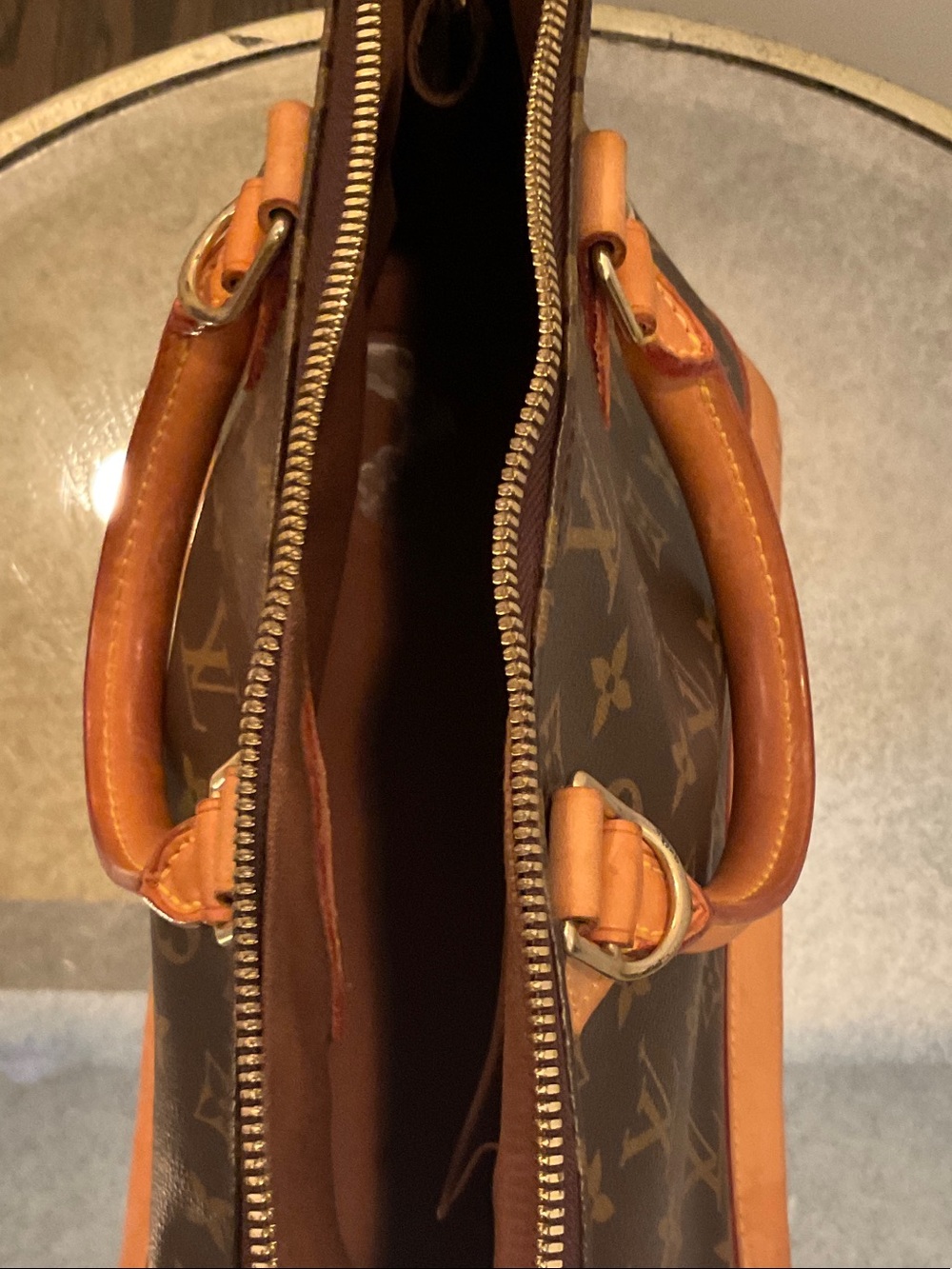 Louis Vuitton Monogram Alma PM Satchel - Brown with Tan Trim - Picture 7 of 10